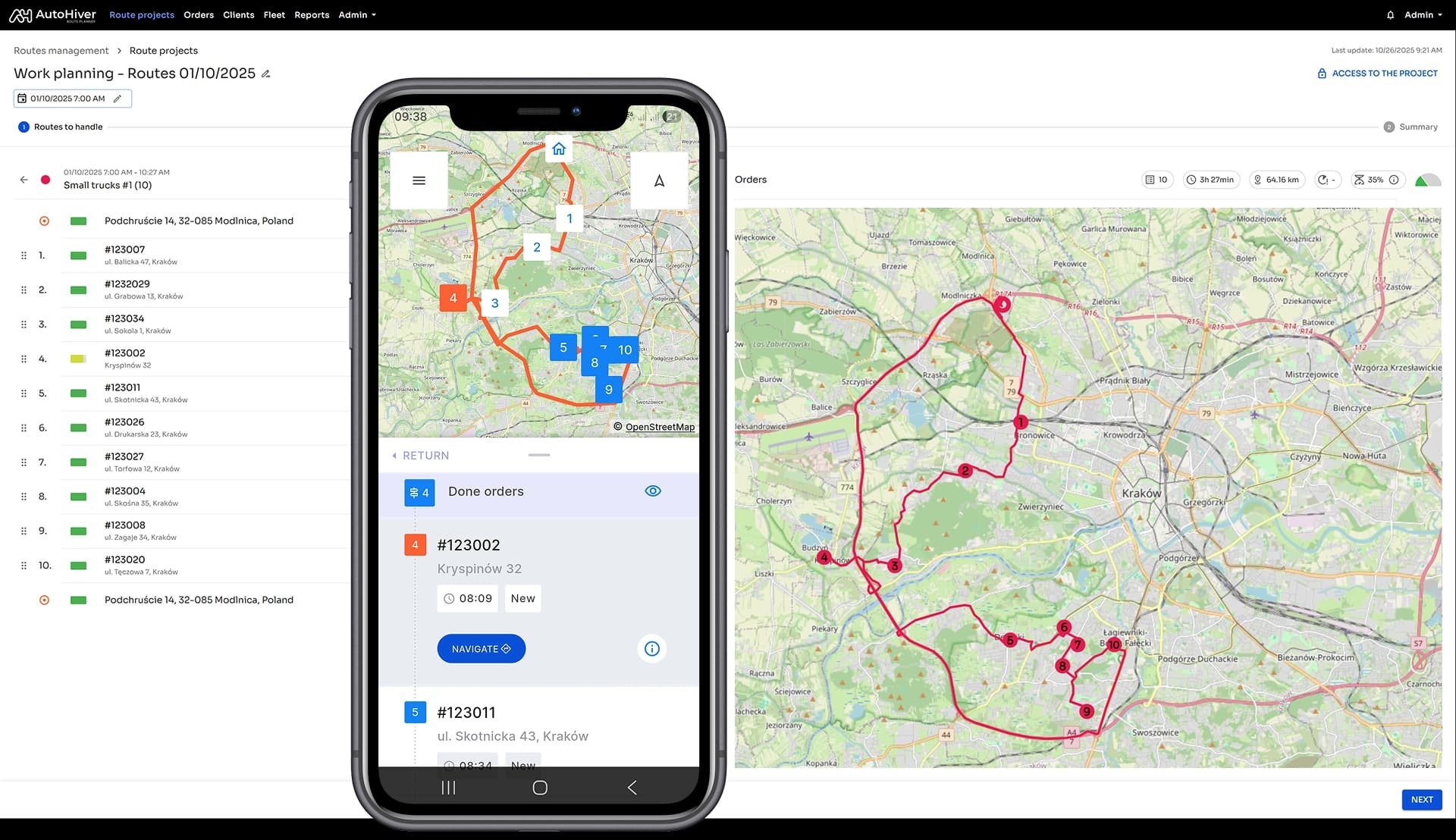 AutoHiver platform preview showing dispatcher panel and driver app